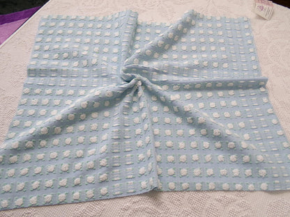 White Rosebud Vintage Blue Chenille Fabric, Shabby Phantom Rose Morgan Jones, 19x26"