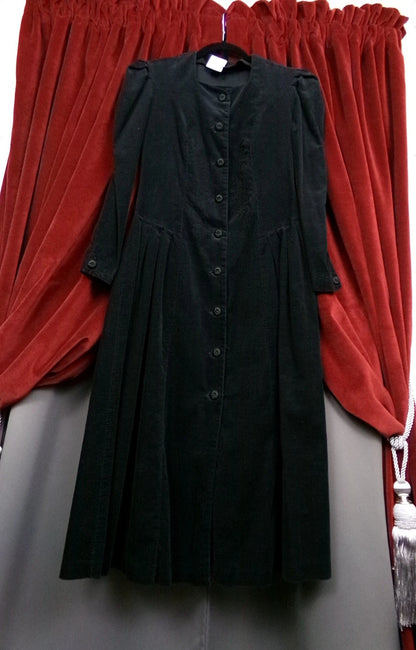 Vintage Laura Ashley Corduroy Dress Black Steampunk Victorian England Gothic Style 8