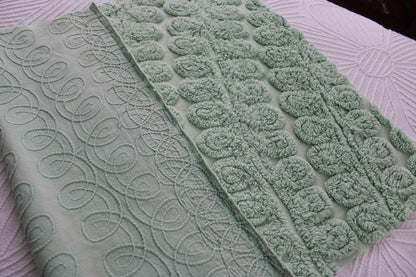 Mint Green Ice Cream Vintage Chenille Fabric Plush 21" x 24" inch piece in curlicue swirl pattern