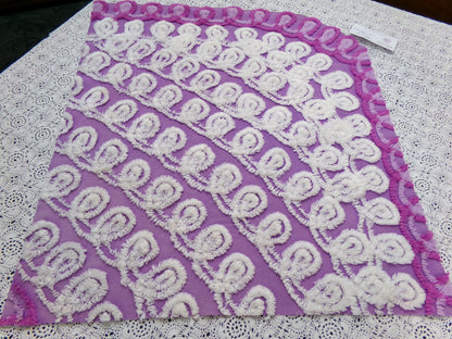 Shabby Purple & White Vintage Chenille Fabric 18 x 20" Curlicue Geometric Boho Quilt Sewing Material