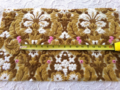 lux caramel chocolate cut velvet fabric, vintage Bates tapestry chenille, 12" x 21" inch piece, ideal sewing material for bags