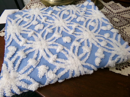 Blue & White Vintage Chenille Fabric Dimensional Snowflake Dots Quilting Craft Supply, 20" x 24"
