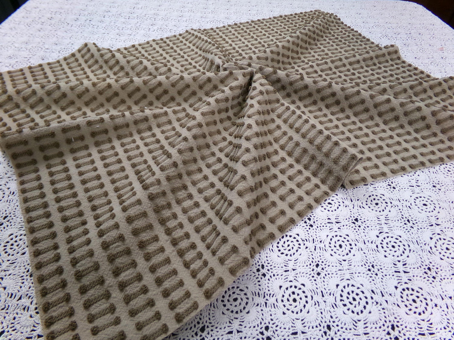 Boho Brown Barbells Vintage Chenille Bedspread Fabric 18" x 24"