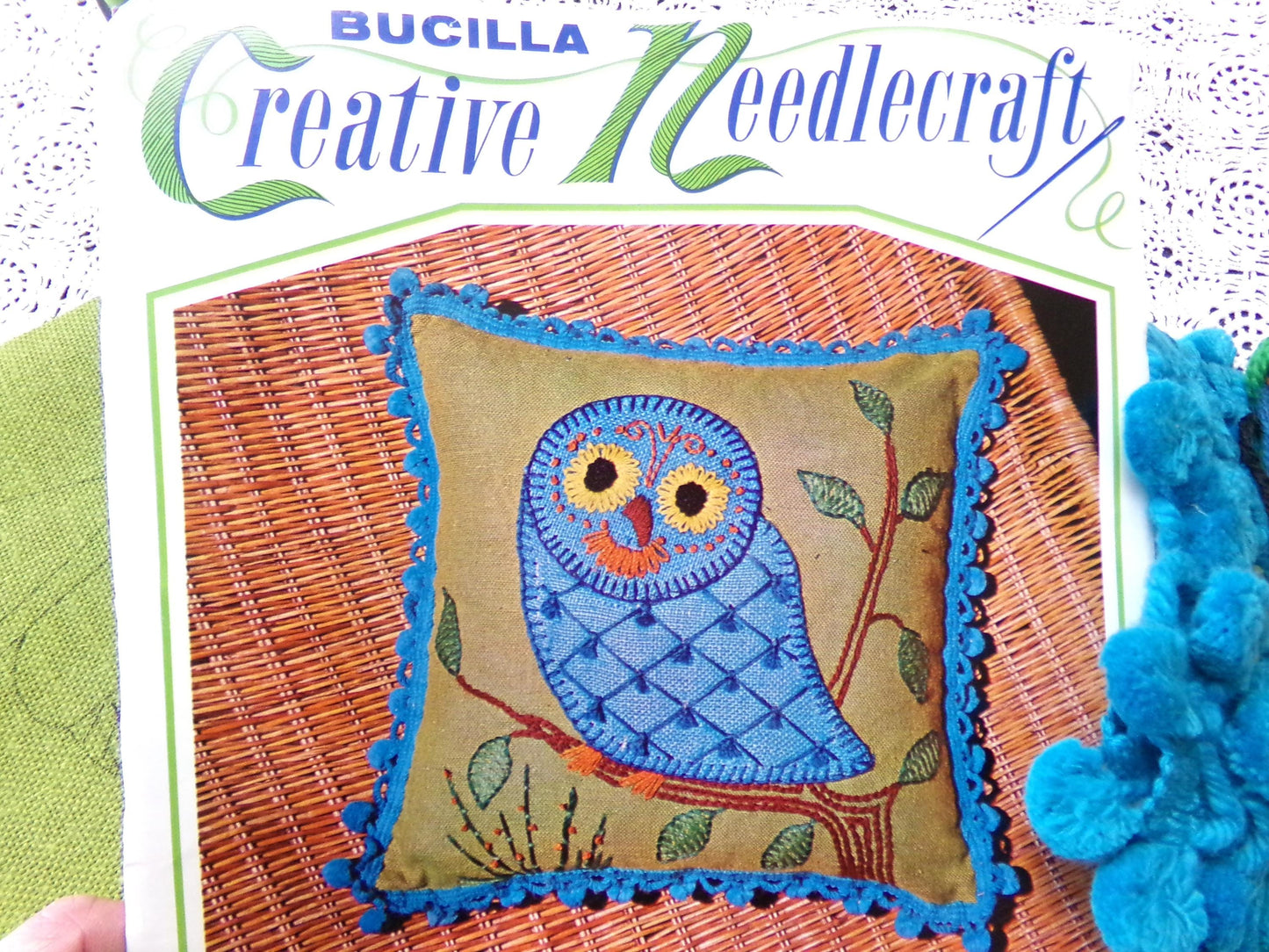 FANCIFUL OWL Pillow Crewel Embroidery Kit, Boho Vintage Bucilla Needlecraft 3173