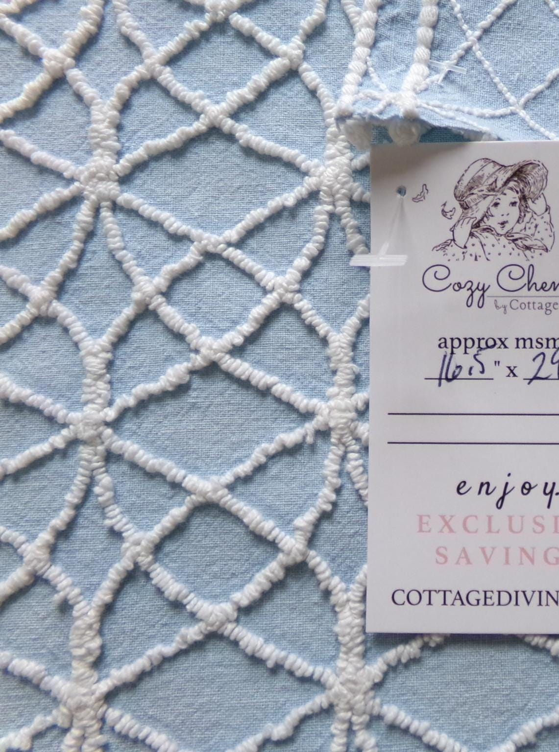 shabby weathered blue chenille fabric, vintage quilt material, 16.5" x 24" lightweight cotton piece