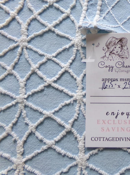 shabby weathered blue chenille fabric, vintage quilt material, 16.5" x 24" lightweight cotton piece