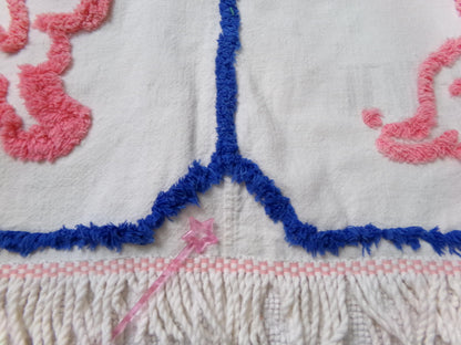 Pink Puppy Dog Vintage Chenille Fabric, Pair of Puppies on Cotton Feedsack, 12" x 26" Piece
