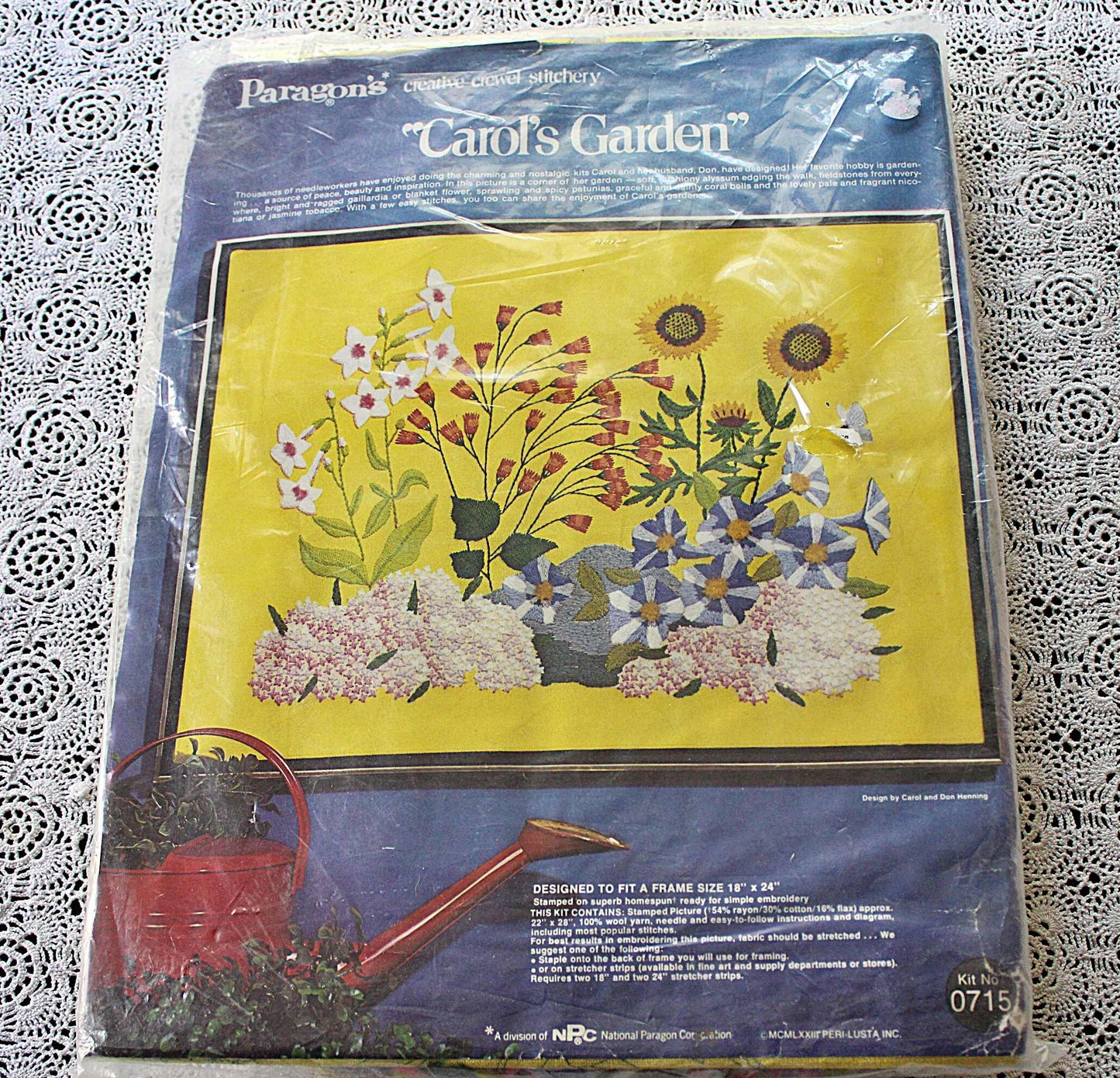 CAROL'S GARDEN Vintage Crewel Embroidery Kit Paragon Needlecraft 0715 Carol & Don Henning