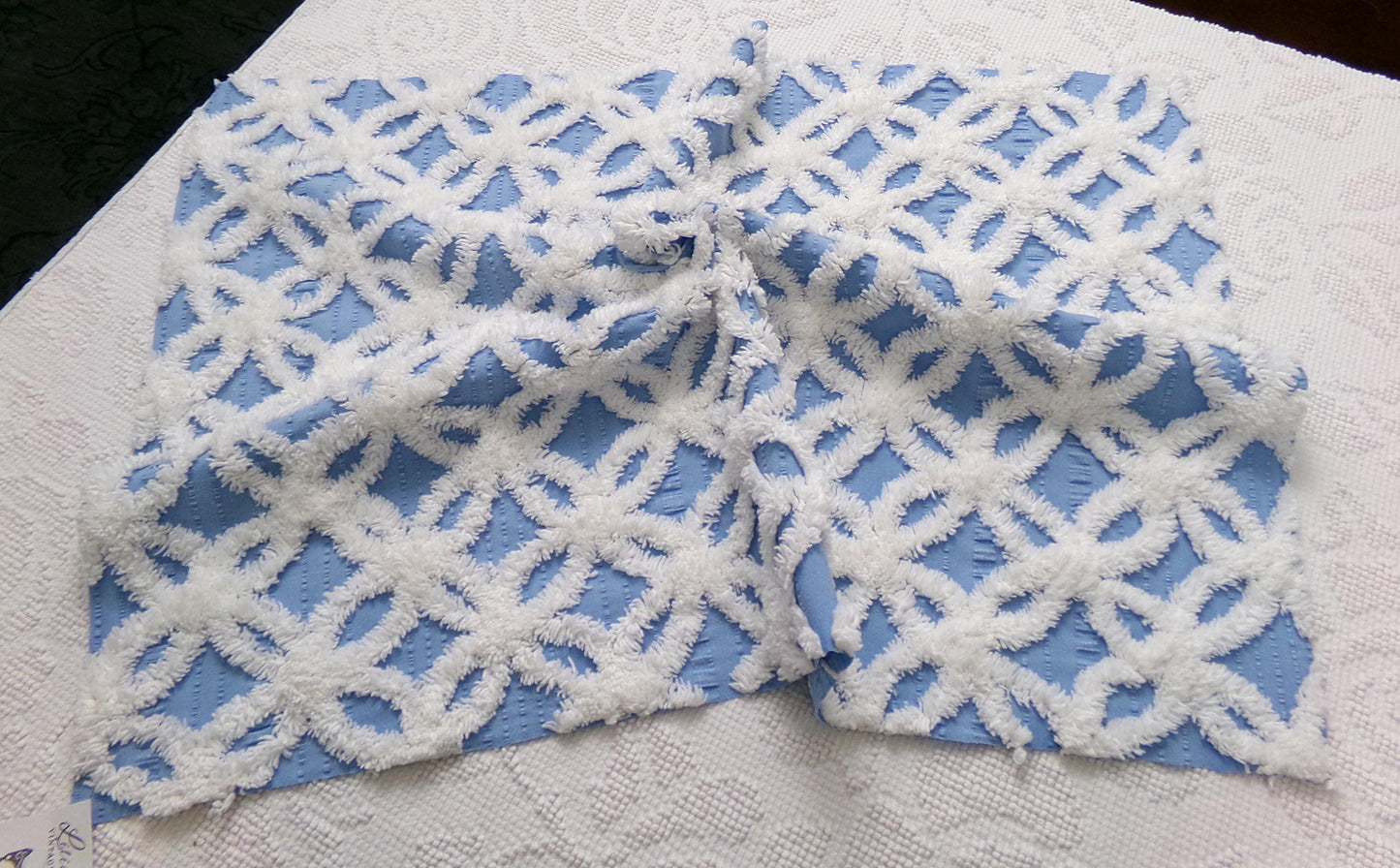 Vintage Blue & White Chenille Fabric, Snowflakes in the Sky, Quilt Material 18" x 24" Piece
