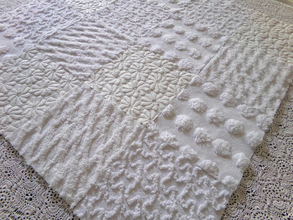 Daisies in Snow Chenille Fabric Squares, Set of 16 Quilt Blocks, 6" each in Shades of White, Great Neutral Textures