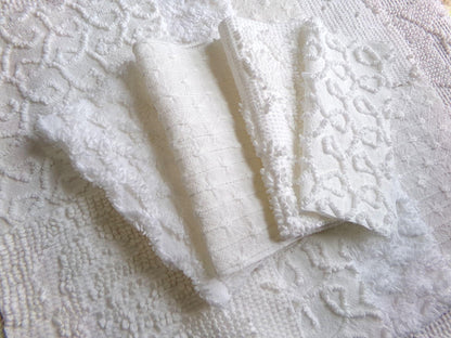 white vintage 6" chenille squares, set of 12 quilt blocks in a classic selection of popular patterns for sewing & crafts