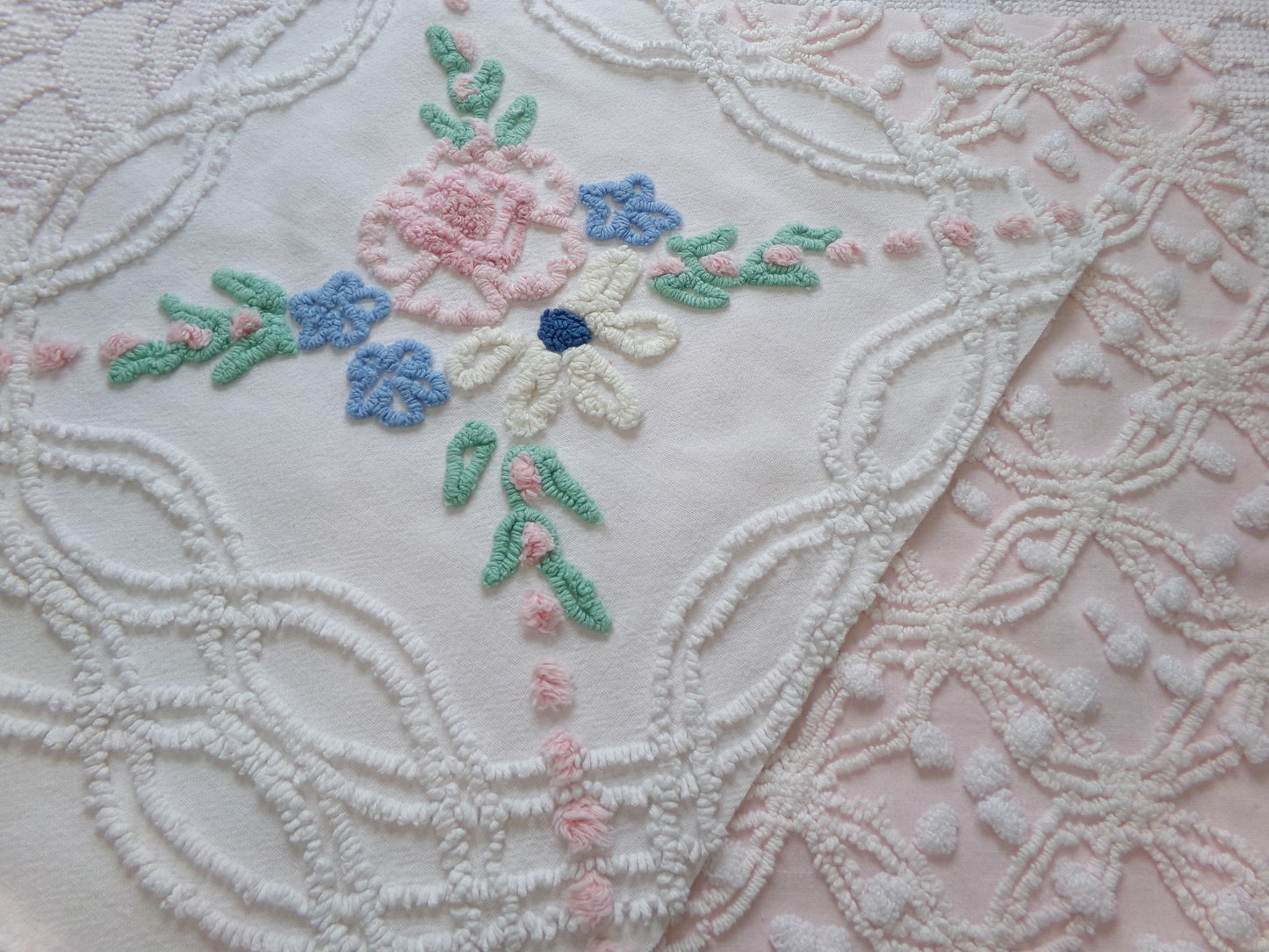 Floral Pink Vintage Chenille Fabric Bundle for Sewing, Quilting in Popular Cottage Style Patterns | 2 Pieces 12" x 18" each