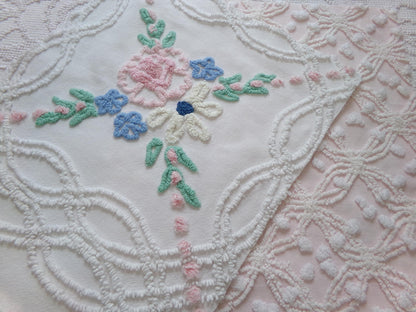 Floral Pink Vintage Chenille Fabric Bundle for Sewing, Quilting in Popular Cottage Style Patterns | 2 Pieces 12" x 18" each