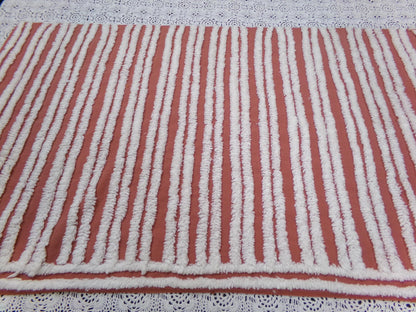 White Stripe Vintage Chenille Bedspread Fabric Terracotta Clay 16.5 x 27" Piece