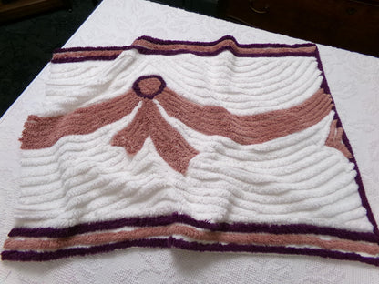 Luxury Plush Vintage Chenille Bedspread Fabric, Bow Swag White Swirl Sewing Material, 21" x 27"