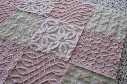 Pink Quilt Squares, Daisy Rosebud Craft Square Set from Vintage Bedspread Fabric, 16 Blocks, 6" x 6" inch