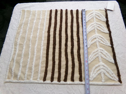 mocha leaf stripe vintage chenille fabric: contrast brown & white striped design, 20" x 24" sewing material for quilting, crafts