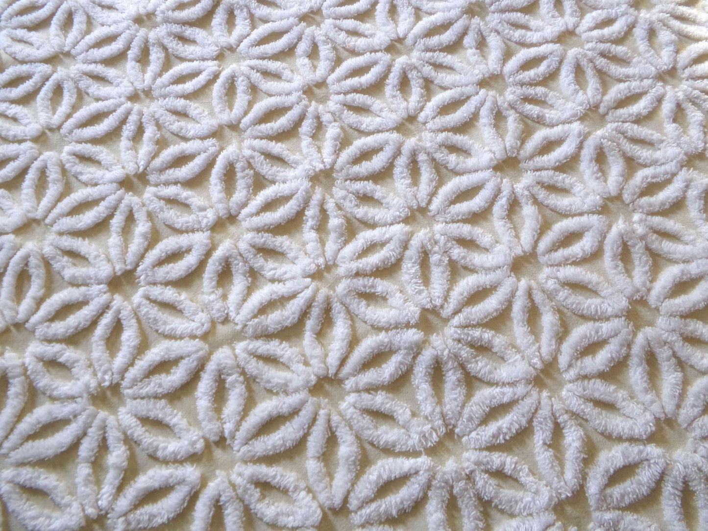 Vintage Chenille Fabric Piece, Gentle Golden Yellow & White Daisy, 24" x 20" inches, Pretty in Quilts, Pillows, Doll Blankets
