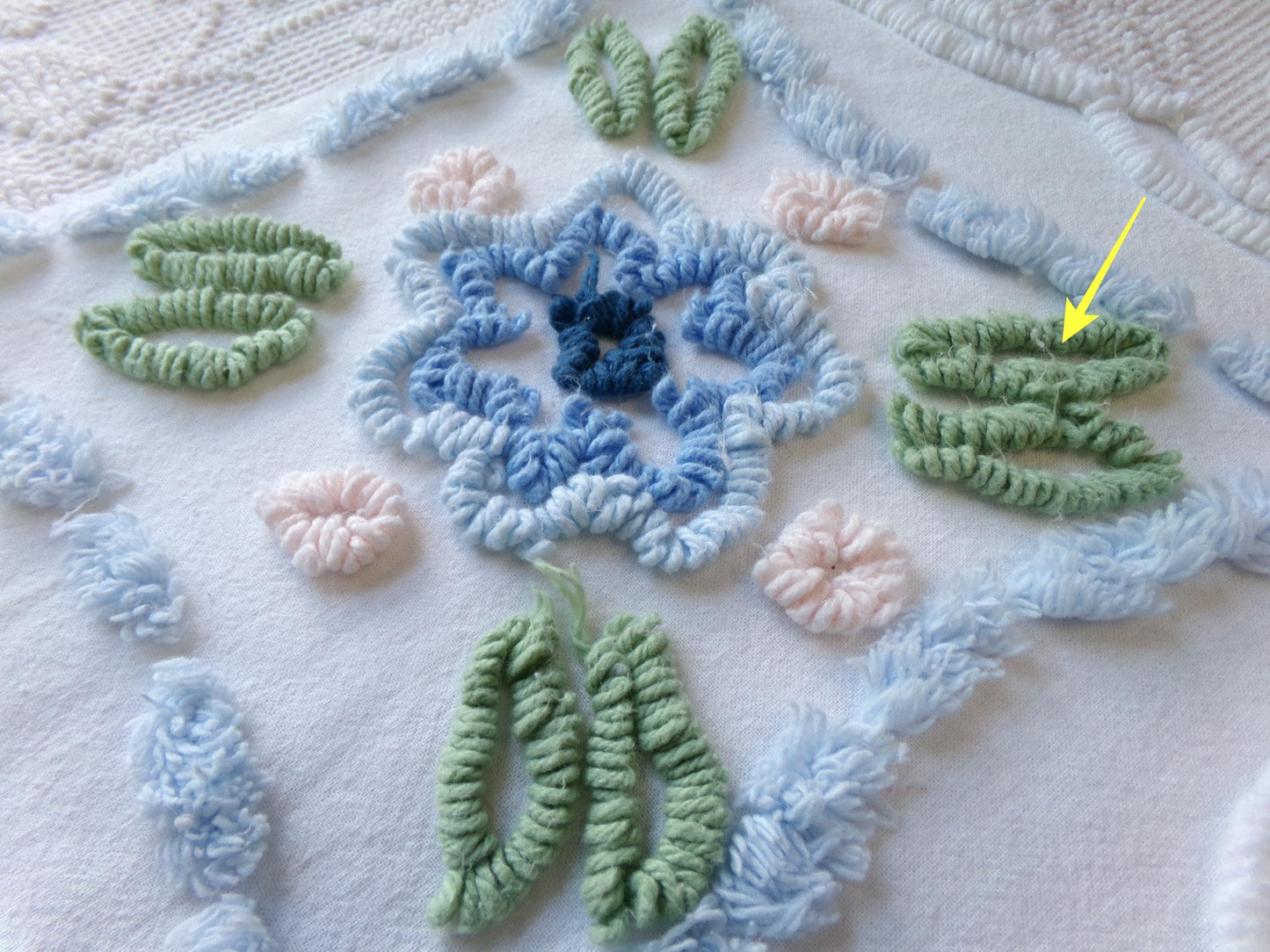 Cottage Vintage Chenille Fabric, 20" x 21" Piece Floral White Sewing Quilt Material