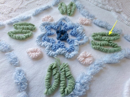 Cottage Vintage Chenille Fabric, 20" x 21" Piece Floral White Sewing Quilt Material
