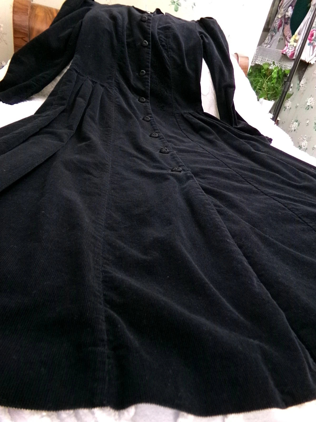 Vintage Laura Ashley Corduroy Dress Black Steampunk Victorian England Gothic Style 8