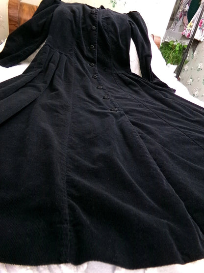 Vintage Laura Ashley Corduroy Dress Black Steampunk Victorian England Gothic Style 8