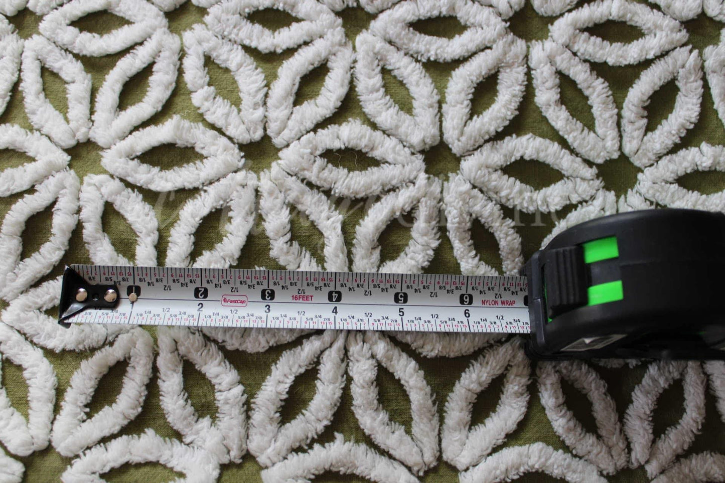 Boho Green Daisy Vintage Chenille Fabric 18x24" Quilt Material