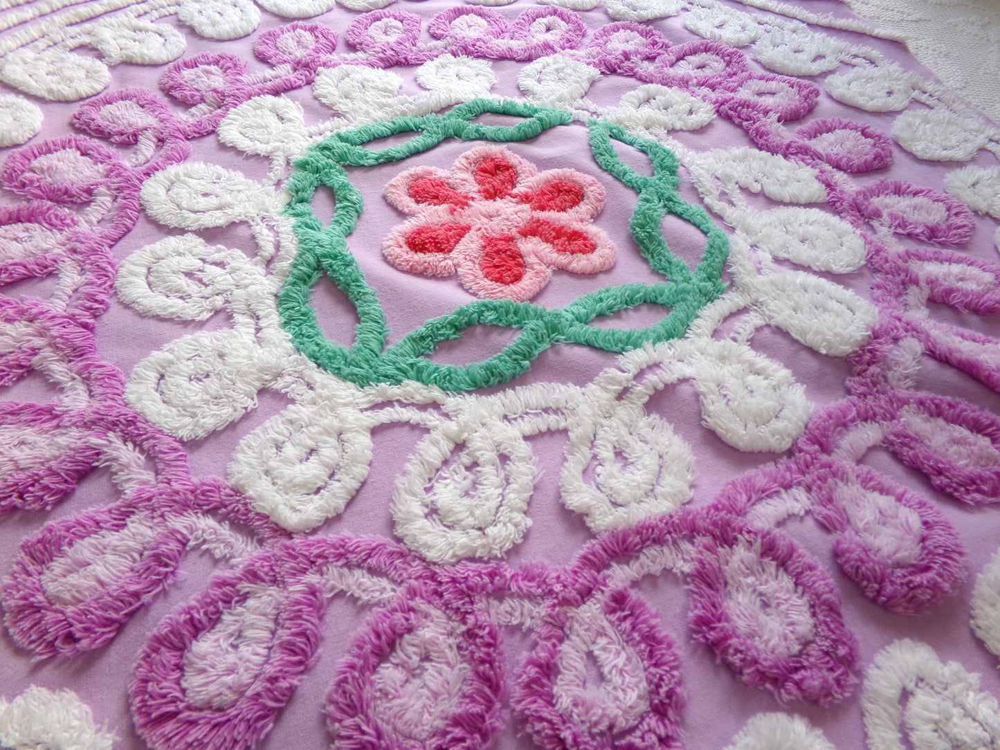 Mystic Moonset Vintage Chenille Fabric, 16" x 28" Piece of Lavender Plush Swirl Cotton Sewing Material, Upcycle into Quilts & Crafts