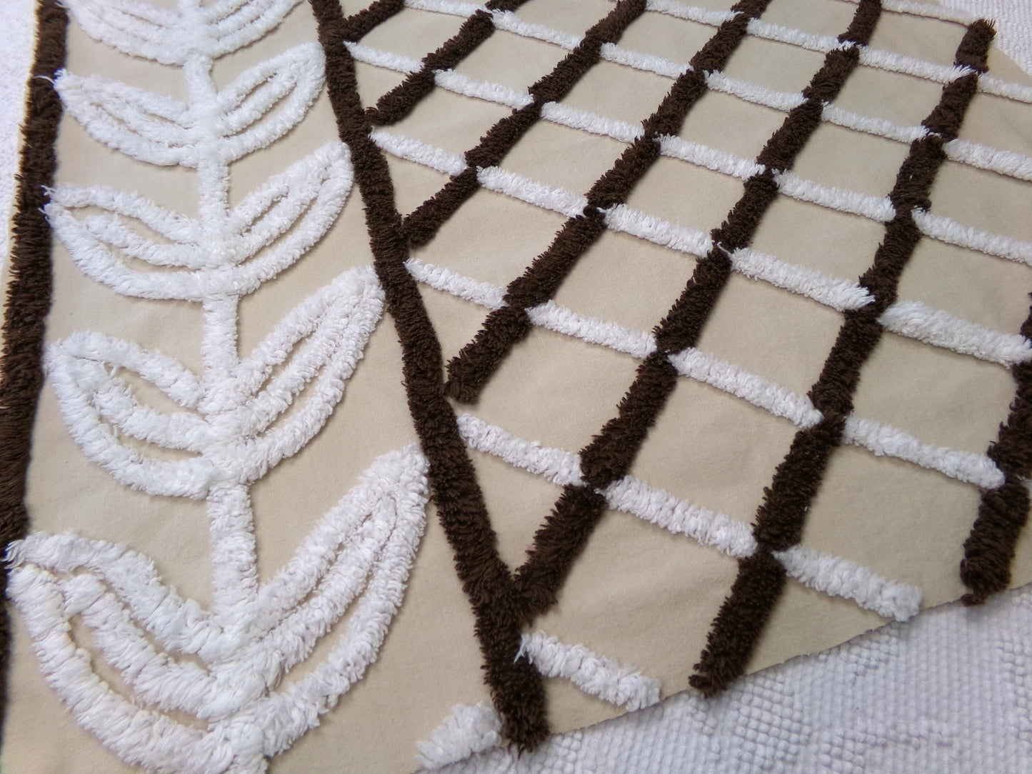laurel leaf vintage chenille fabric: contrast brown crosshatch cotton sewing material for quilting, crafts, 26" x 22"