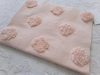 blush pink vintage style chenille fabric, large dot quilt sewing material, 18" x 24" piece