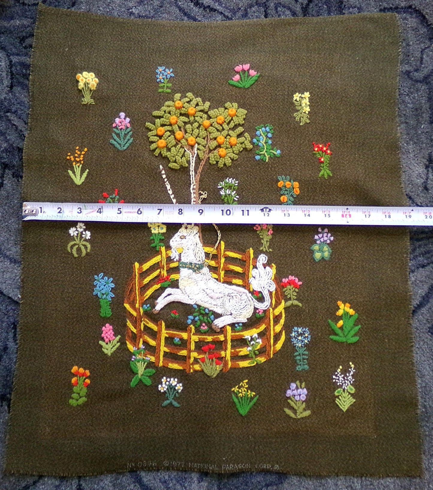 Unicorn in Captivity Vtg Crewel Embroidery, Finished Paragon 0846 Stitchery Medieval Old World Tapestry Style Adaptation