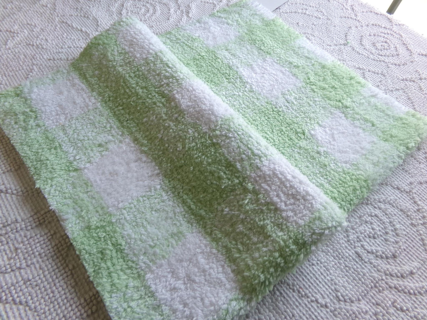 cuddly green gingham vintage terry chenille fabric soft cotton blend 19x25"