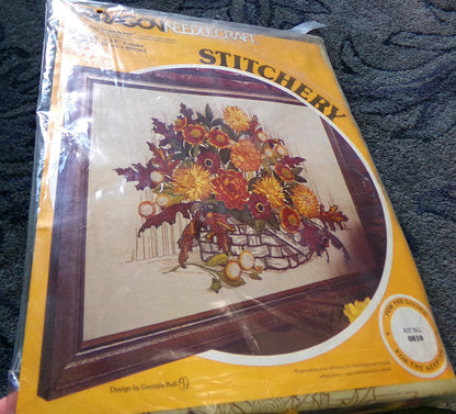FALL ARRANGEMENT Vintage Crewel Embroidery Kit, Paragon 0810 Boho Floral Stitchery