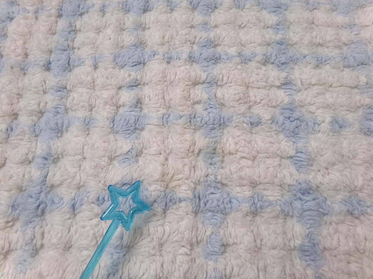 blue & white check vintage chenille fabric, cottage plaid 17x30" pc