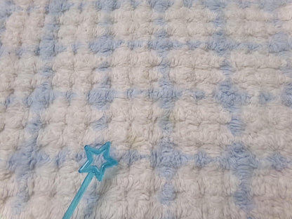 blue & white check vintage chenille fabric, cottage plaid 17x30" pc