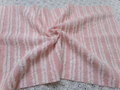 Pink White Double Stripe Vintage Chenille Bedspread Fabric Cottage Chic 14x24" Piece