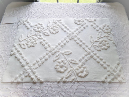 Elegant White Floral Chenille Fabric: Vintage Cottage Style 23" x 15" Cut Piece