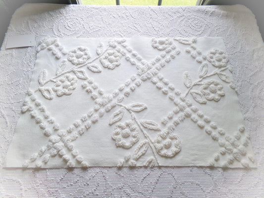 Elegant White Floral Chenille Fabric: Vintage Cottage Style 23" x 15" Cut Piece