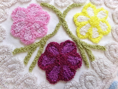 Cottage Floral Vintage Chenille Bedspread Fabric, Frosted Cake Design 18" x 35" piece sewing material