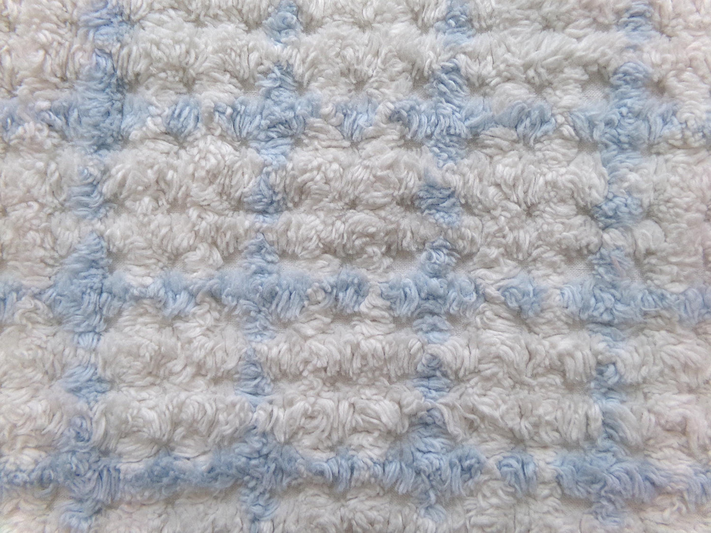 blue & white check vintage chenille fabric, cottage plaid 17x30" pc