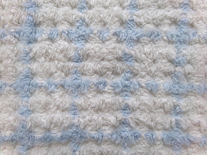 blue & white check vintage chenille fabric, cottage plaid 17x30" pc
