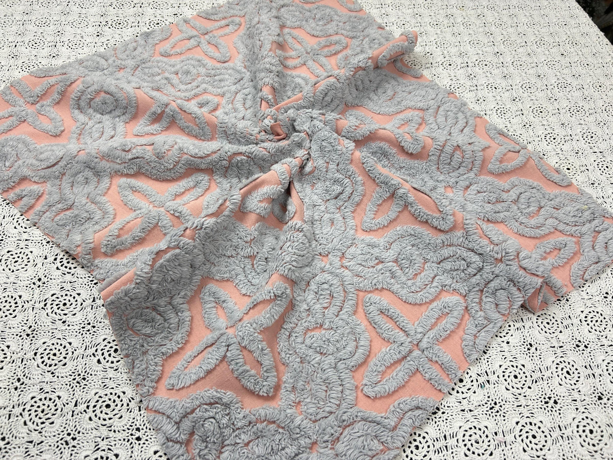 Starry Blue Pink Vintage Chenille Fabric, Plush Celestial Design 20x24" Pc
