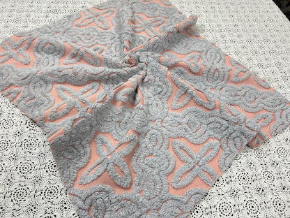 Starry Blue Pink Vintage Chenille Fabric, Plush Celestial Design 20x24" Pc