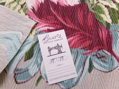 Vintage Barkcloth Style Fabric Dimensional Feather Ferns Rayon Texture, 19x19"