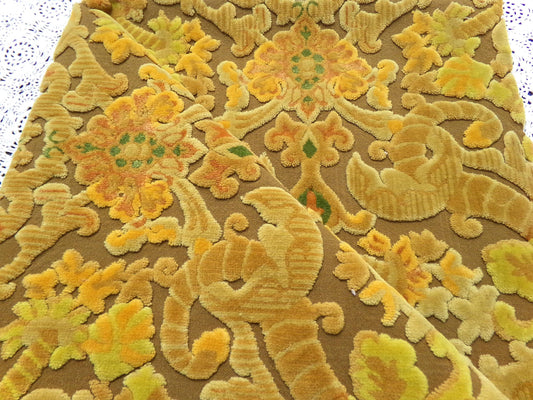 vintage Bates cut velvet fabric, earthy coppertone boho tapestry style design, 24" x 22" piece for wallhanging, small bags