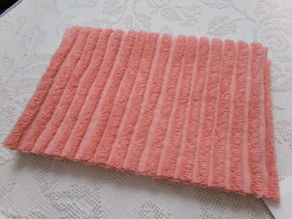 Melon Striped Vintage Chenille Bedspread Fabric, Tufted Peach Stripes, 17" x 24"