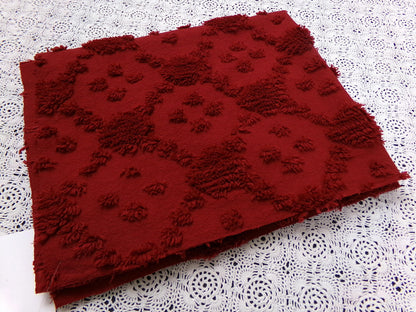 Cranberry Red Vintage Style Chenille Fabric 18x24 Geometric Dot Quilt Material