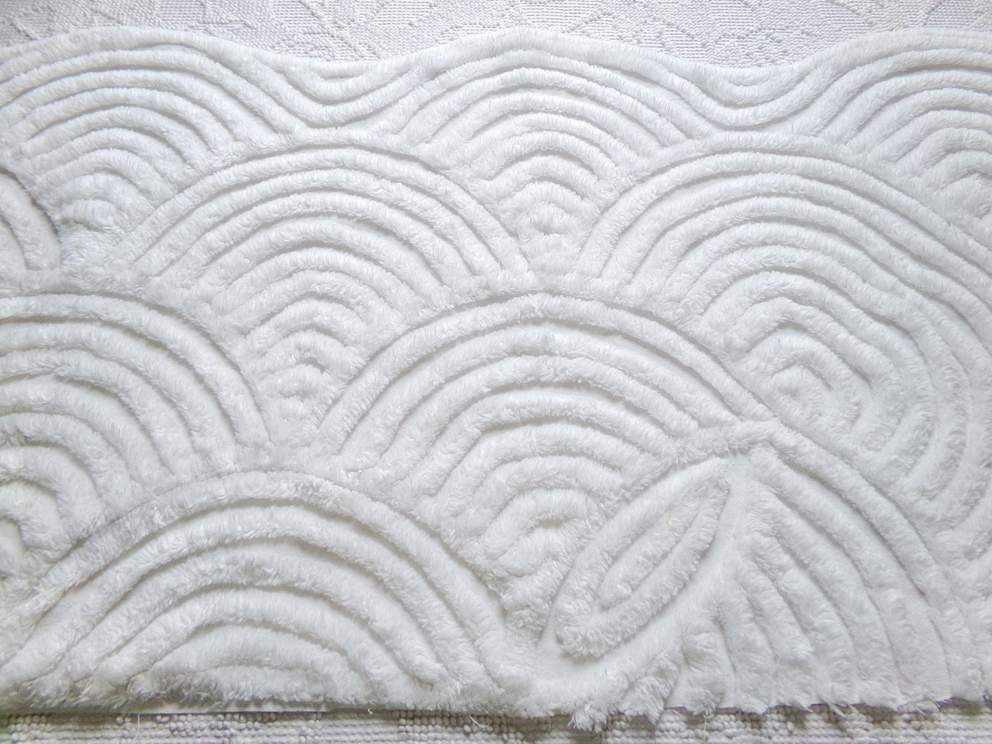 White Swirl Clouds Vintage Chenille Fabric, Plush 16" x 32" inch Piece with scalloped edge