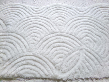 White Swirl Clouds Vintage Chenille Fabric, Plush 16" x 32" inch Piece with scalloped edge