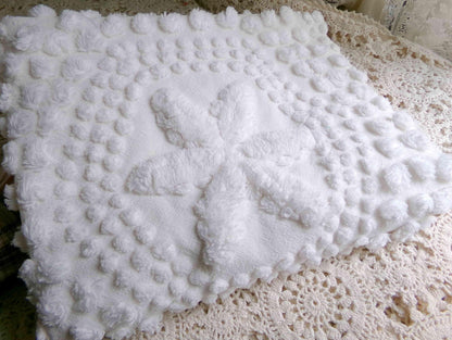 sweet stars 3D vintage chenille fabric, 100% cotton antique white sewing material for pillows, handmade chenille quilts, 28" x 18" cut piece